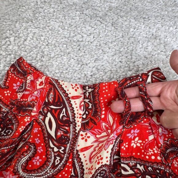 Free People Wide Leg Red Paisley Pants NO BELT - Picture 5 of 9